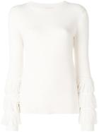 Michael Michael Kors Ribbed Knit Fringe Sleeve Sweater - Nude &