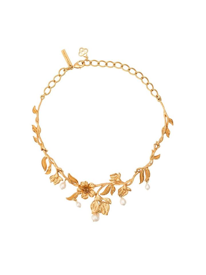 Oscar De La Renta Pearl Flower Necklace - Gold