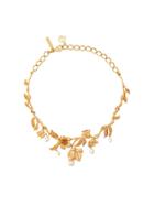 Oscar De La Renta Pearl Flower Necklace - Gold