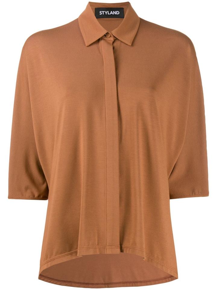 Styland Concealed Button Shirt - Brown