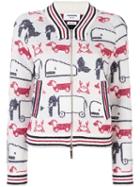 Thom Browne Animal Print Zip Up Cardigan, Women's, Size: 40, White, Cashmere/wool