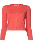 Carolina Herrera Three Quarter Sleeve Cardigan, Women's, Size: Large, Pink/purple, Silk/cotton