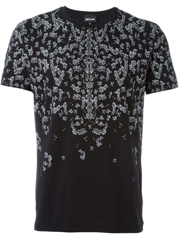 Just Cavalli Safety Pin Print T-shirt, Men's, Size: Large, Black, Cotton