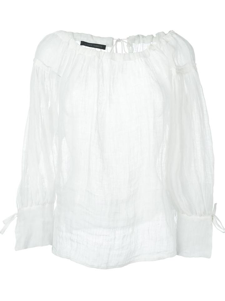 Alberta Ferretti Boat Neck Semi Sheer Tie Collar Blouse