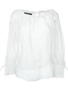 Alberta Ferretti Boat Neck Semi Sheer Tie Collar Blouse