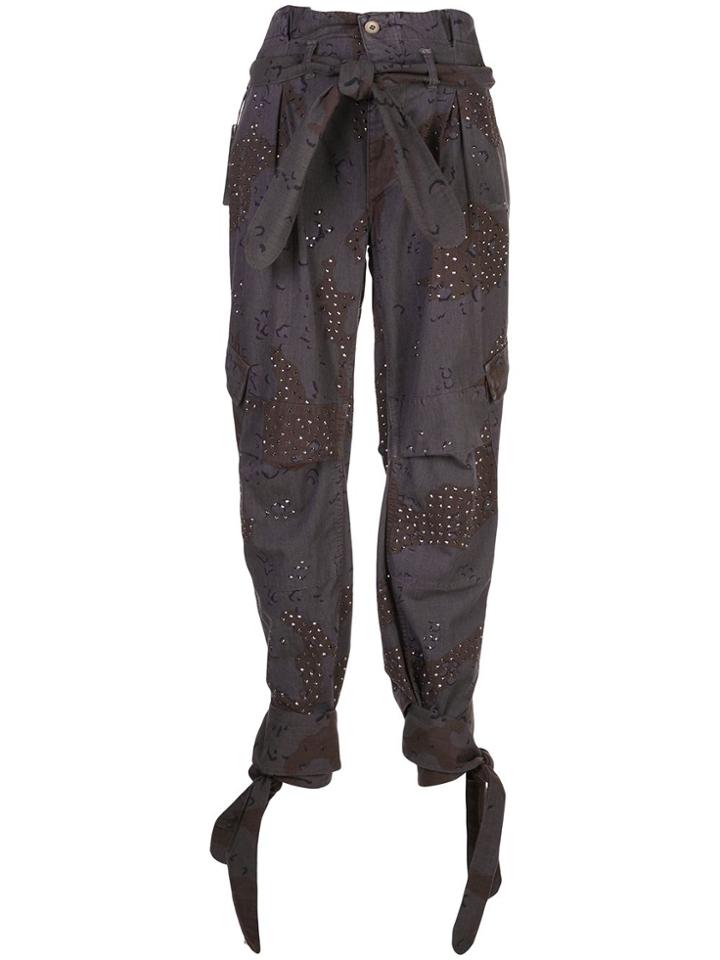 Attico Crystal-embellished Tapered Trousers - Grey