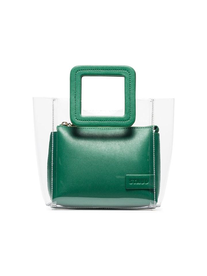 Staud Green And Clear Mini Shirley Leather And Pvc Tote