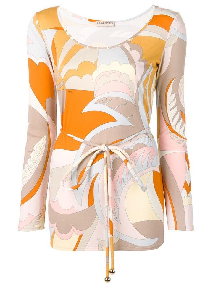 Emilio Pucci Acapulco Print Long Sleeved Tie Waist Top - Neutrals
