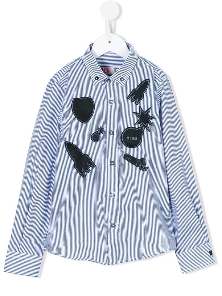 Msgm Kids Patchwork Button Down Shirt, Toddler Boy's, Size: 4 Yrs, Blue