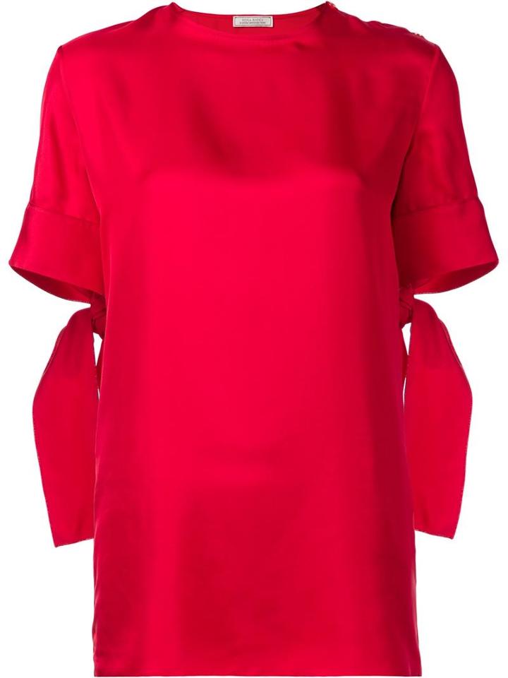 Nina Ricci Tie Cuff Short Sleeved Top, Women's, Size: 40, Red, Silk