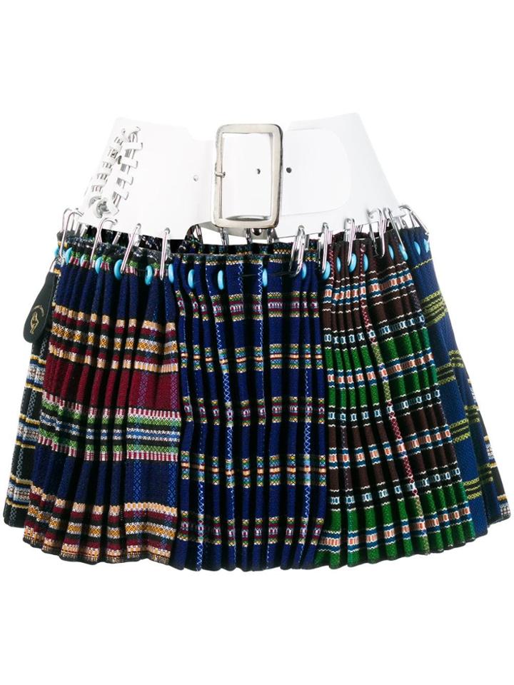 Chopova Lowena Belted Wool Mini Skirt - Blue