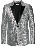 Saint Laurent Sequin Blazer, Men's, Size: 46, Grey, Acetate/viscose/cotton/silk