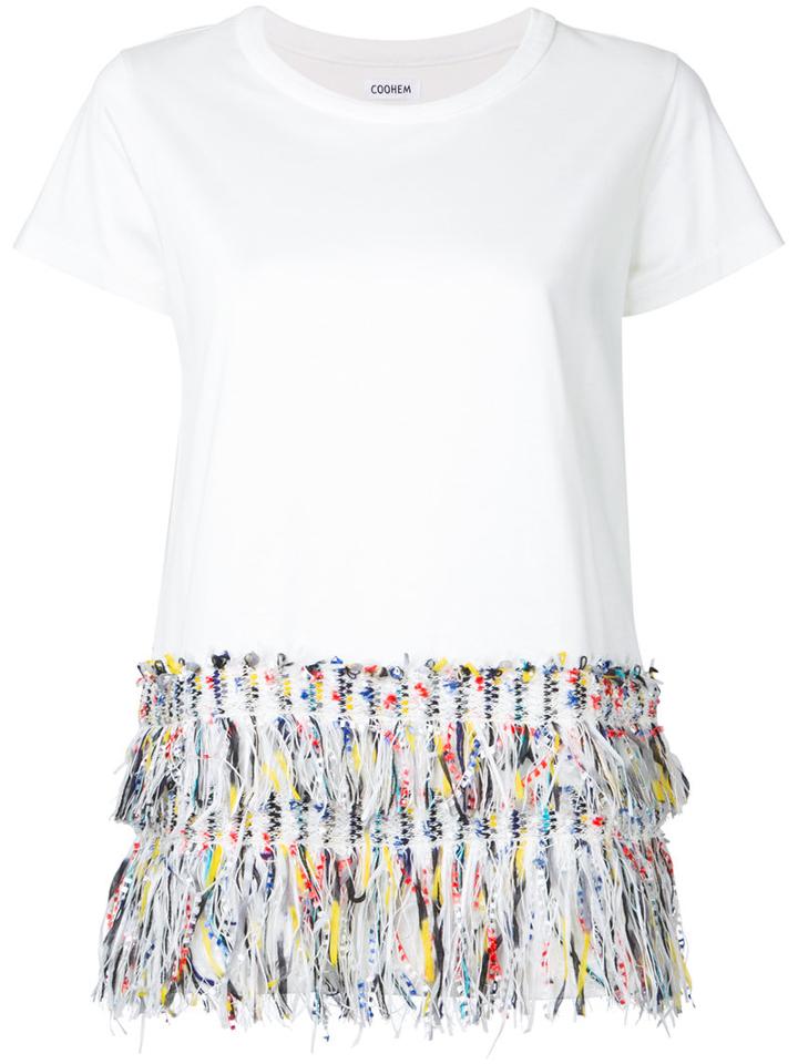 Coohem - Fringed T-shirt - Women - Cotton - 36, White, Cotton