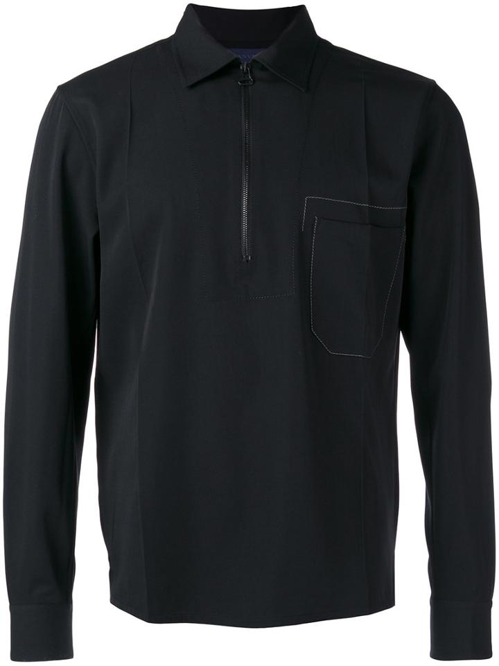 Lanvin Zipped Collar Shirt Jacket, Men's, Size: 39, Black, Virgin Wool