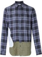 Maison Margiela Contrast Hem Checked Shirt, Men's, Size: 48, Blue, Linen/flax