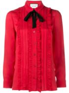 Gucci Ruffle Front Shirt, Women's, Size: 40, Red, Silk/cotton/viscose