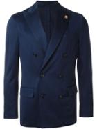 Lardini Double Breasted Blazer, Men's, Size: 54, Blue, Cotton/viscose/cupro