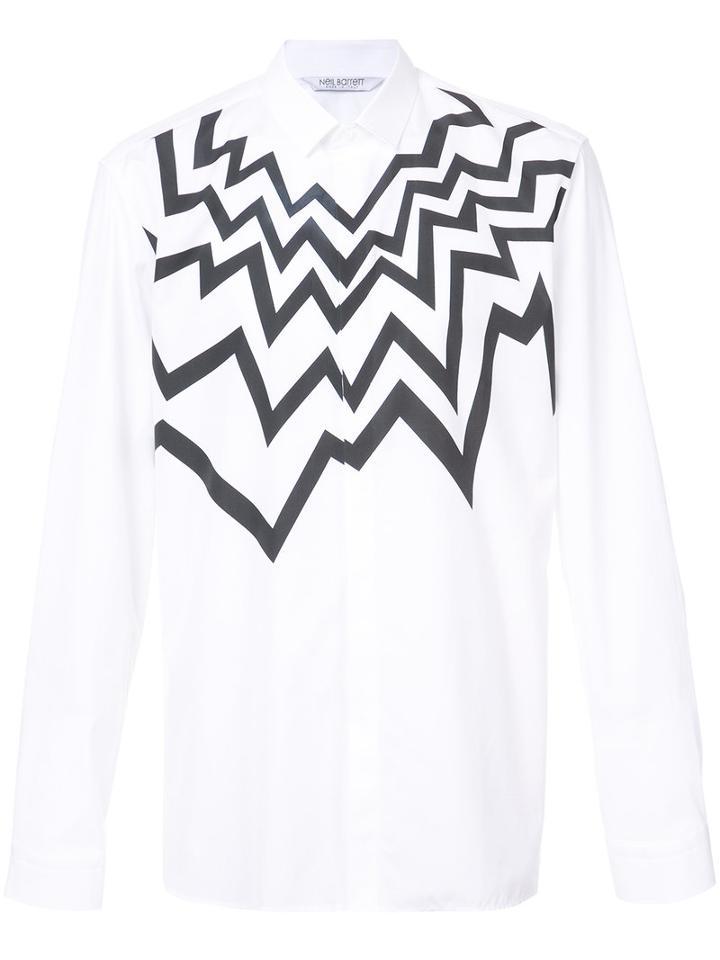 Neil Barrett - Zig Zag Print Shirt - Men - Cotton - 41, White, Cotton