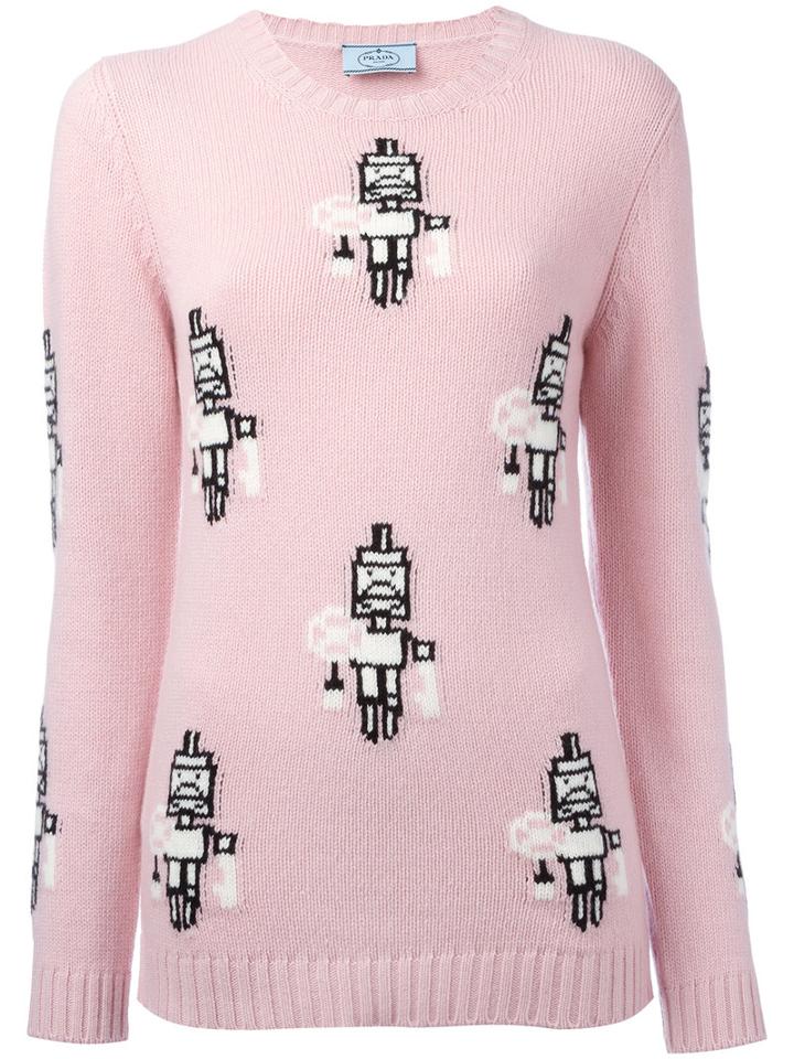 Prada Robot Pattern Jumper, Women's, Size: 38, Pink/purple, Cashmere/wool