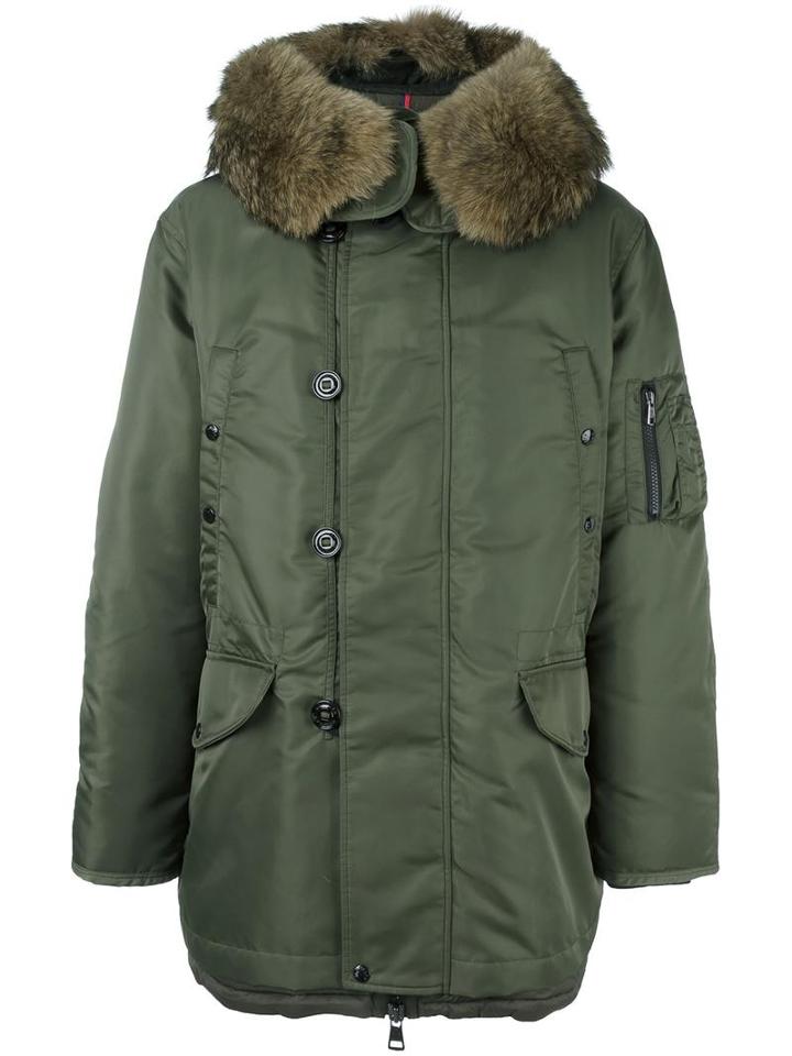Moncler 'ronier' Parka Coat, Men's, Size: 5, Green, Feather Down/polyamide/coyote Fur