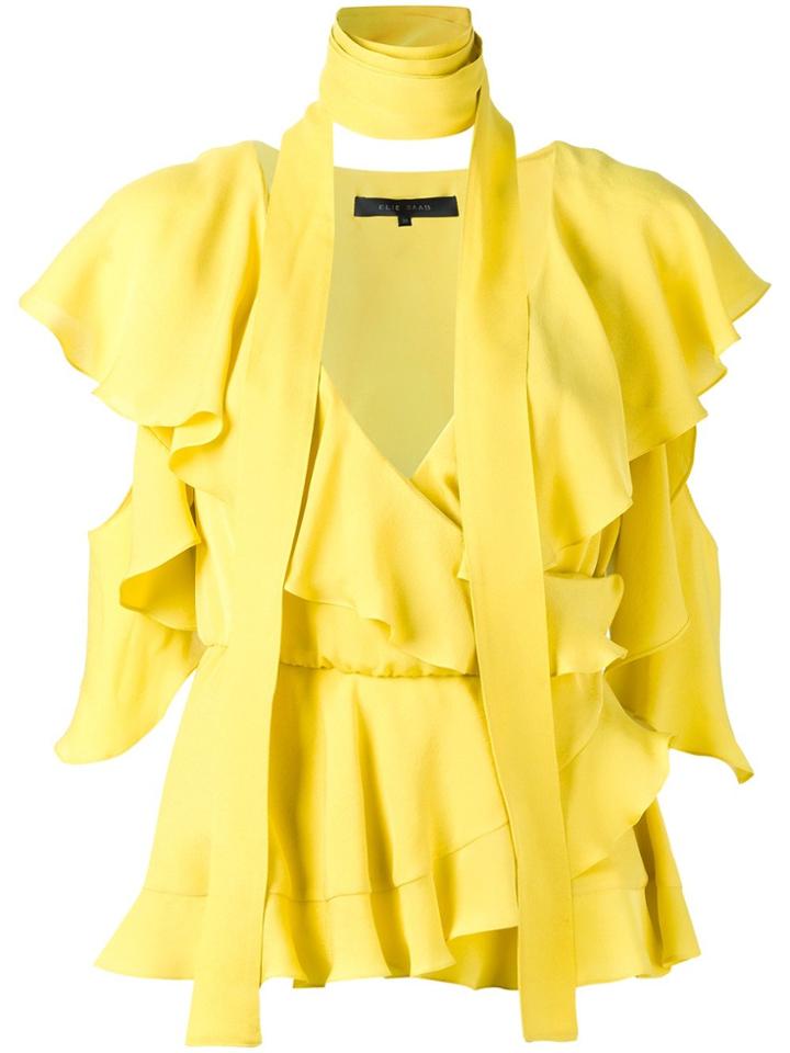 Elie Saab Draped Off Shoulder Pleated Top - Yellow & Orange