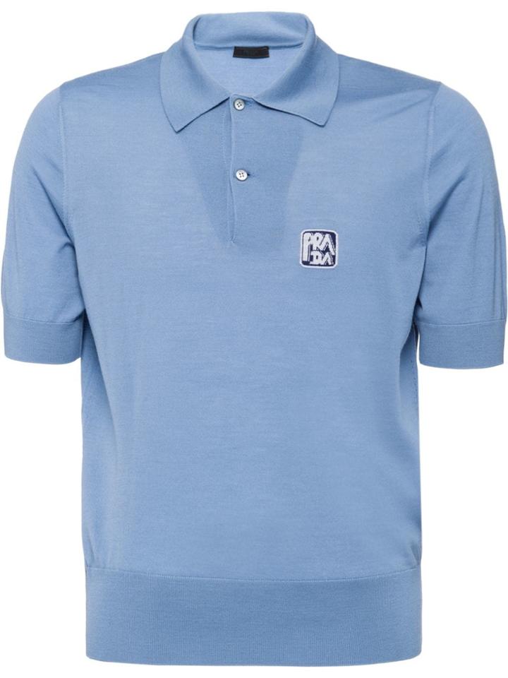 Prada Intarsia Logo Polo Shirt - Blue