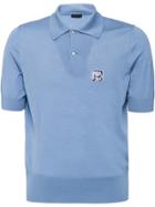 Prada Intarsia Logo Polo Shirt - Blue