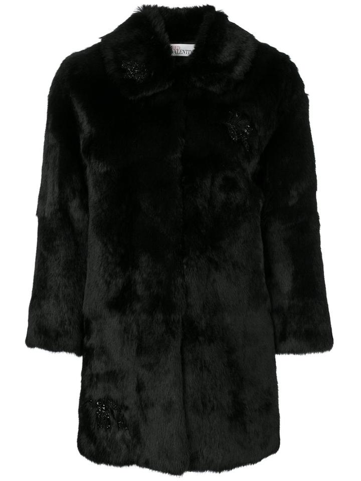 Red Valentino - Brooch Detail Coat - Women - Polyamide/polyester/viscose/rabbit Felt - 40, Black, Polyamide/polyester/viscose/rabbit Felt