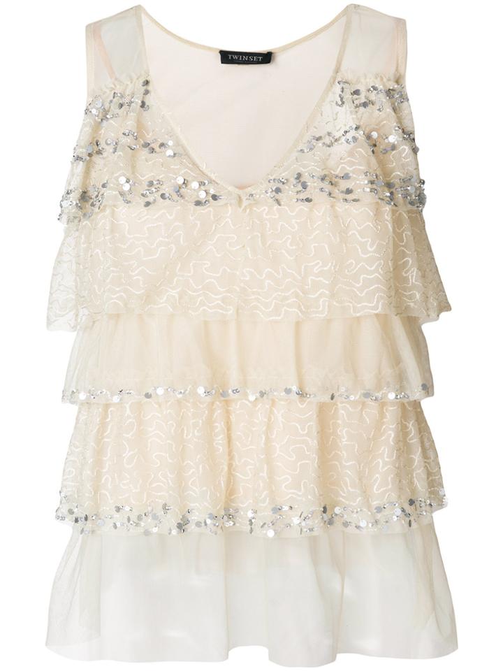 Twin-set Layered Sequin Vest - Nude & Neutrals
