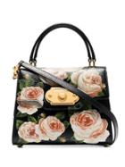 Dolce & Gabbana Black Welcome Rose Print Leather Shoulder Bag