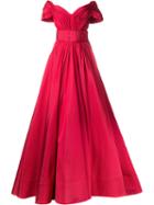 Christian Siriano Off-shoulders Flared Gown, Women's, Size: 6, Red, Silk