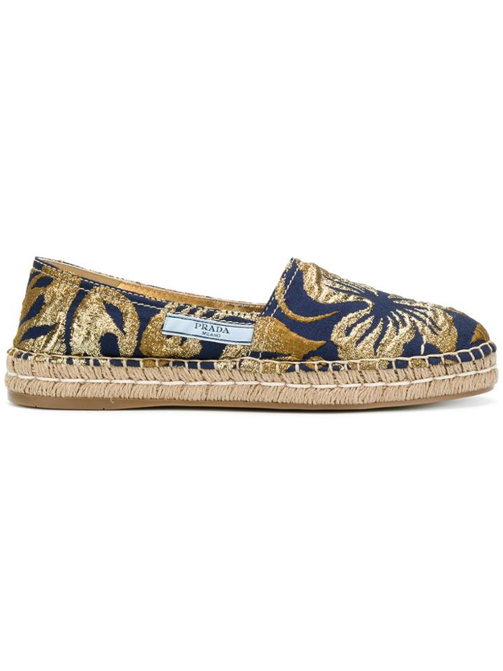 Prada Floral Embroidered Espadrilles - Blue