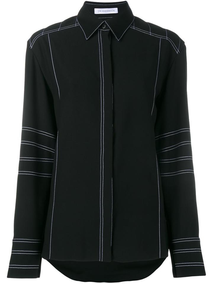 J.w.anderson Contrast Stitching Shirt, Women's, Size: 6, Black, Polyester