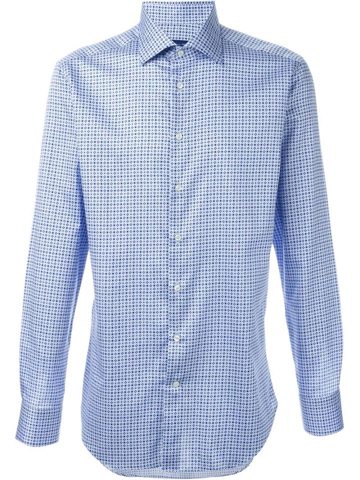 Etro Micro Print Shirt, Men's, Size: 42, Blue, Cotton