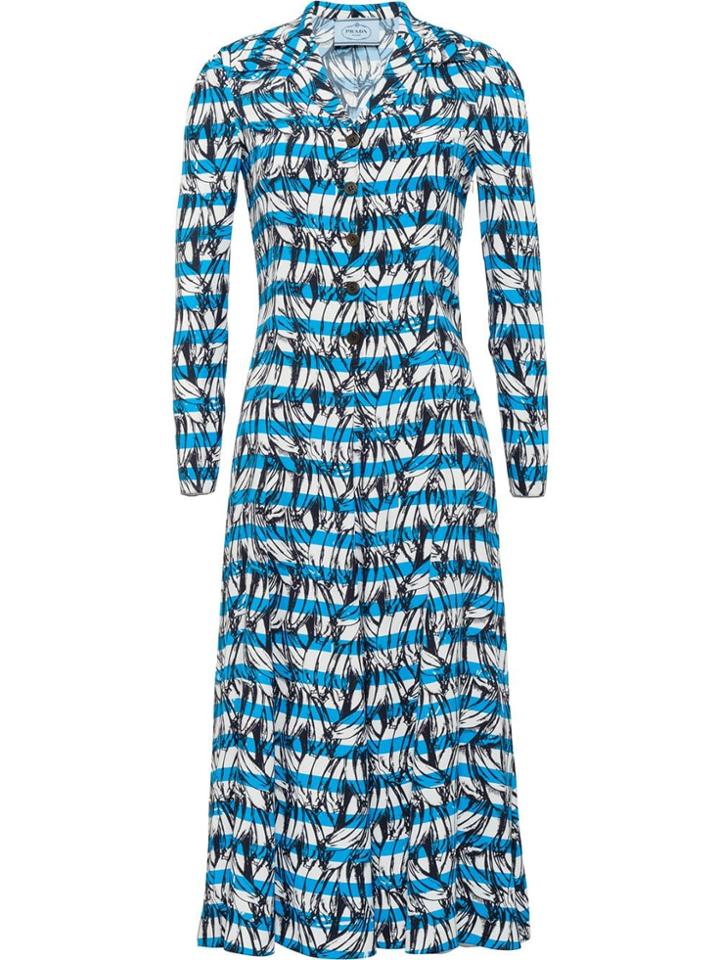 Prada Banana And Strip Print Dress - Blue