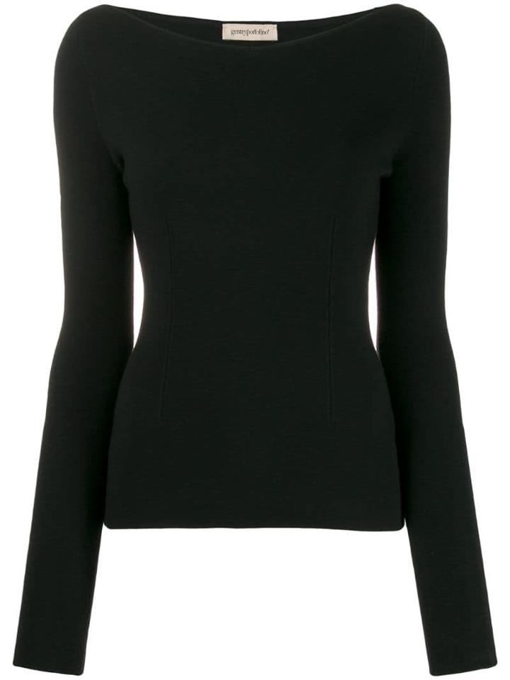 Gentry Portofino Fitted Boat Neck Pullover - Black