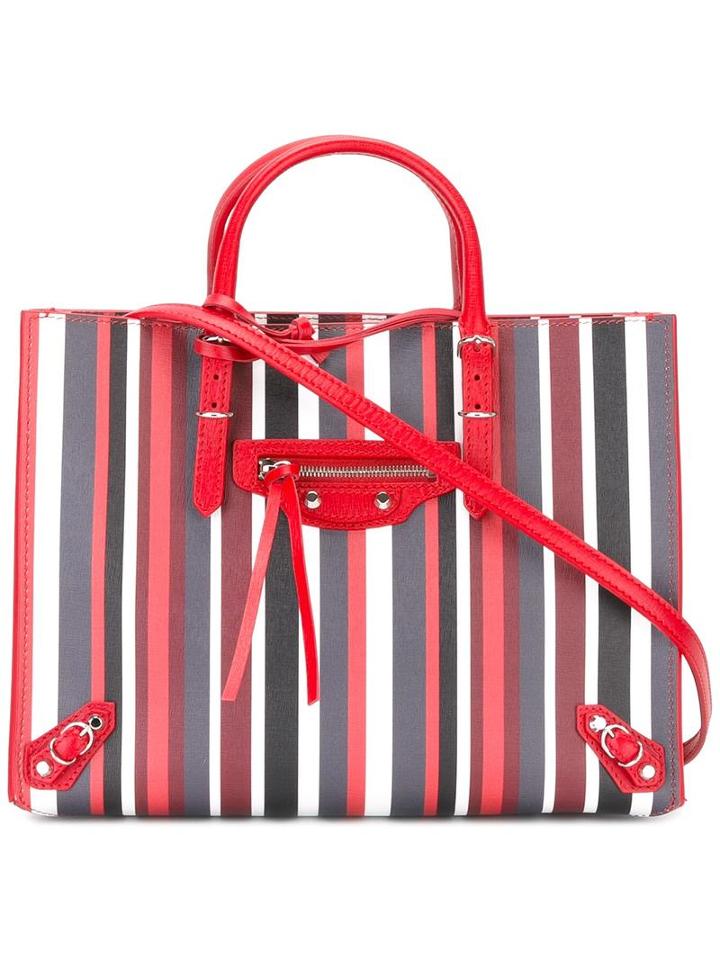 Balenciaga Striped Tote, Women's, Red, Calf Leather