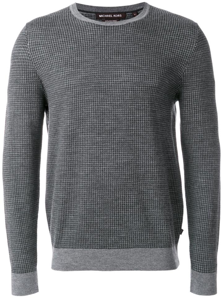 Michael Kors Houndstooth Jacquard Merino Wool Sweater - Grey