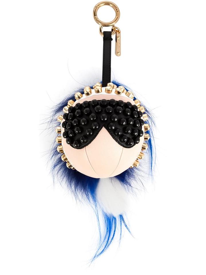 Fendi Punkarlito Bag Charm, Women's, Blue, Nappa Leather/goat Fur