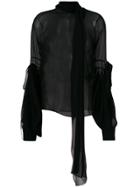 Saint Laurent Sheer Bell-sleeve Blouse - Black