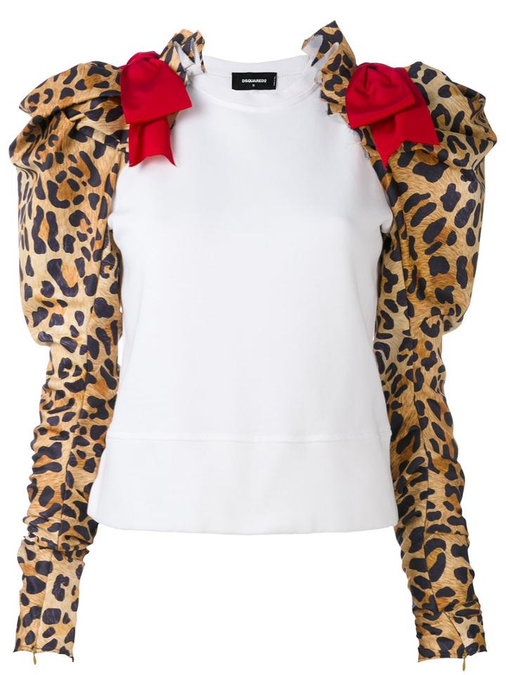 Dsquared2 - Leopard Print Detail Top - Women - Cotton/polyester - M, White, Cotton/polyester