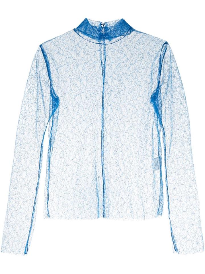 Irene Sheer Mock Neck Top - Blue