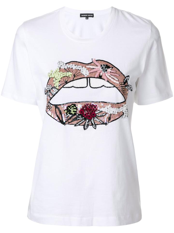 Markus Lupfer Embellished Lips T-shirt - White