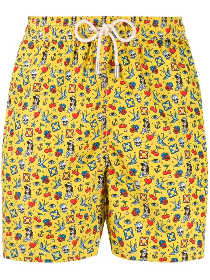 Mc2 Saint Barth Tattoo Print Swim Shorts - Yellow