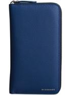 Burberry Grainy Leather Ziparound Wallet - Blue