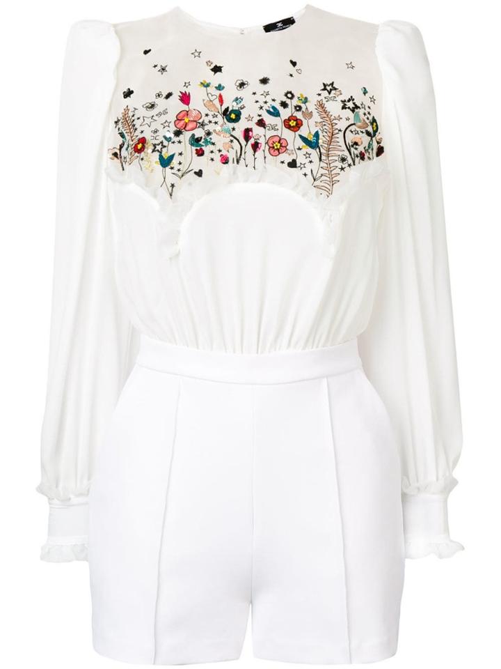 Elisabetta Franchi Floral Embroidered Playsuit - White