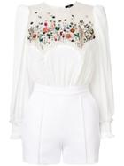 Elisabetta Franchi Floral Embroidered Playsuit - White