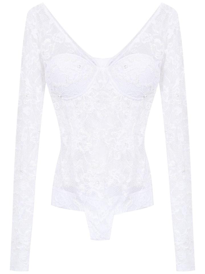 Amir Slama Lace Long Sleeved Swimsuit - White