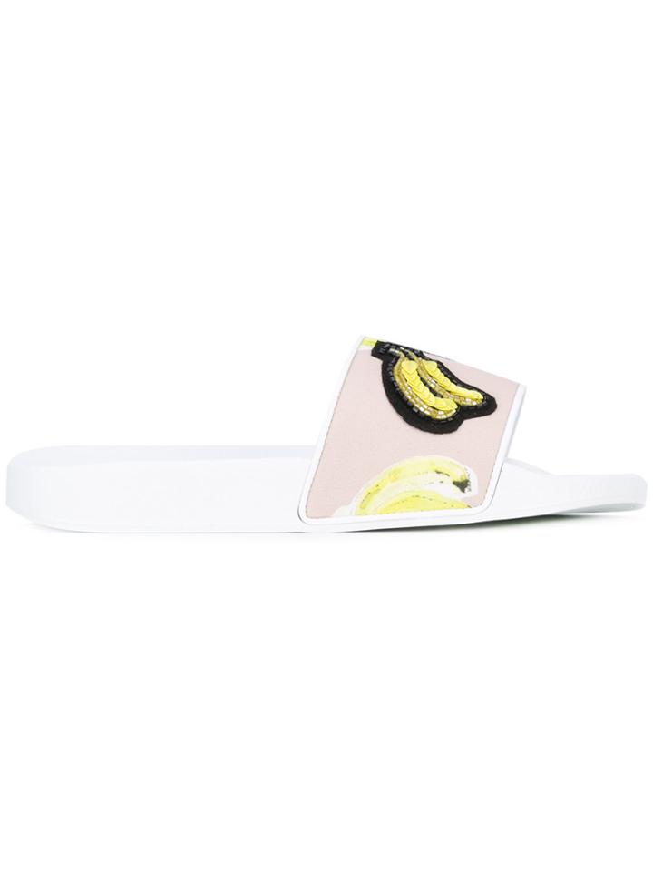 Msgm Banana Print Slippers - White
