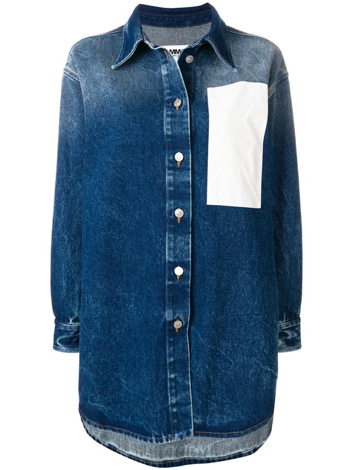 Mm6 Maison Margiela White Patch Denim Jacket - Blue